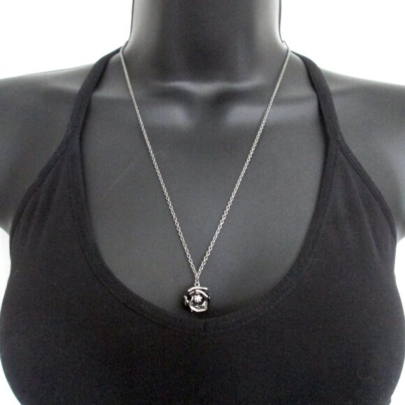 🖤🌹 Swarovski Black Rose Pendant Necklace Enamel Pave Crystal Dark Silver Tone - Picture 13 of 13